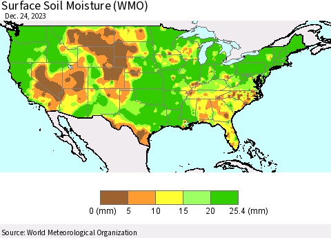 United States Surface Soil Moisture (WMO) Thematic Map For 12/18/2023 - 12/24/2023