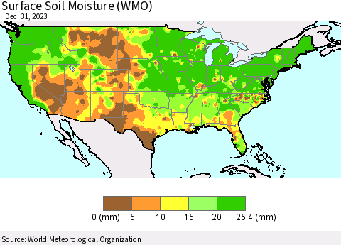 United States Surface Soil Moisture (WMO) Thematic Map For 12/25/2023 - 12/31/2023