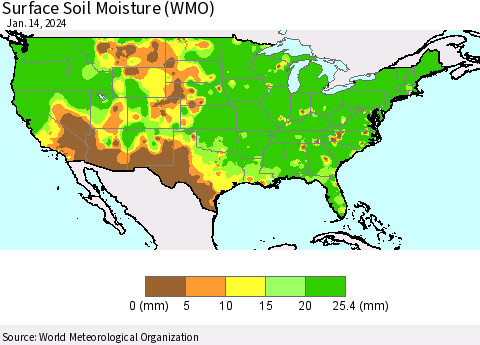 United States Surface Soil Moisture (WMO) Thematic Map For 1/8/2024 - 1/14/2024
