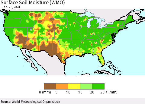 United States Surface Soil Moisture (WMO) Thematic Map For 1/15/2024 - 1/21/2024
