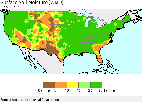 United States Surface Soil Moisture (WMO) Thematic Map For 1/22/2024 - 1/28/2024
