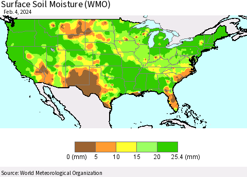 United States Surface Soil Moisture (WMO) Thematic Map For 1/29/2024 - 2/4/2024