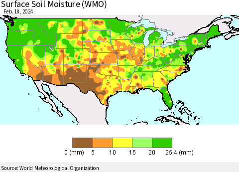 United States Surface Soil Moisture (WMO) Thematic Map For 2/12/2024 - 2/18/2024