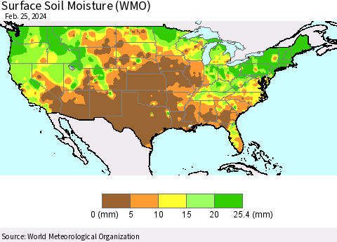 United States Surface Soil Moisture (WMO) Thematic Map For 2/19/2024 - 2/25/2024