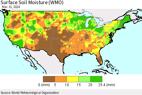 United States Surface Soil Moisture (WMO) Thematic Map For 3/25/2024 - 3/31/2024