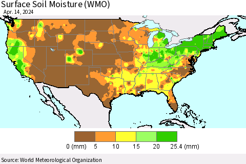 United States Surface Soil Moisture (WMO) Thematic Map For 4/8/2024 - 4/14/2024