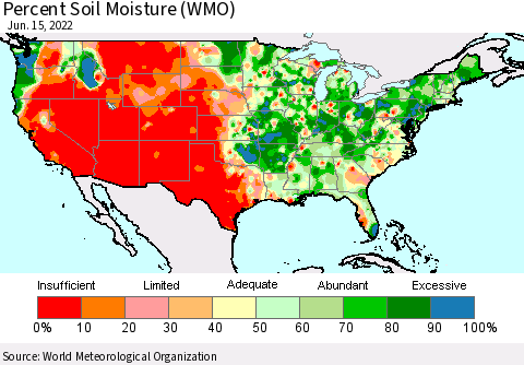 United States Percent Soil Moisture (WMO) Thematic Map For 6/11/2022 - 6/15/2022