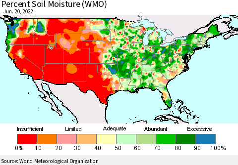 United States Percent Soil Moisture (WMO) Thematic Map For 6/16/2022 - 6/20/2022