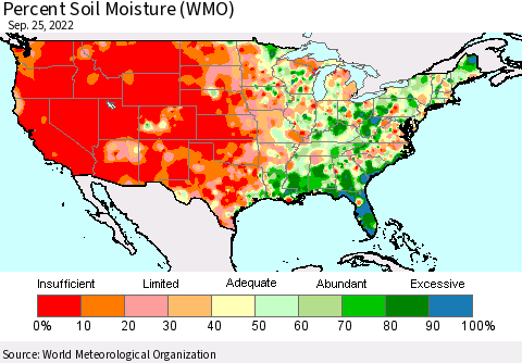 United States Percent Soil Moisture (WMO) Thematic Map For 9/21/2022 - 9/25/2022