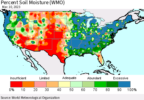 United States Percent Soil Moisture (WMO) Thematic Map For 3/6/2023 - 3/10/2023
