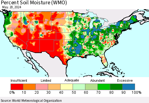 United States Percent Soil Moisture (WMO) Thematic Map For 5/16/2024 - 5/20/2024