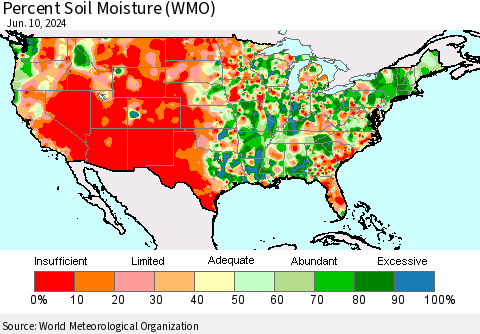 United States Percent Soil Moisture (WMO) Thematic Map For 6/6/2024 - 6/10/2024