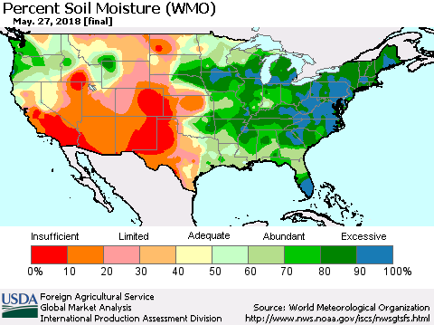 United States Percent Soil Moisture (WMO) Thematic Map For 5/21/2018 - 5/27/2018