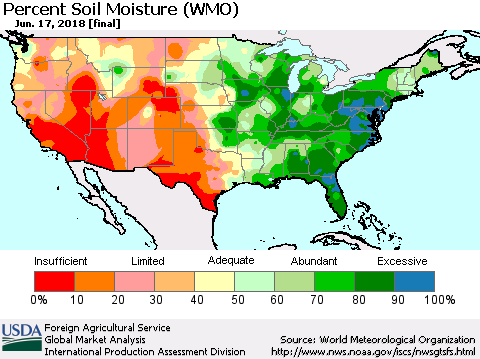 United States Percent Soil Moisture (WMO) Thematic Map For 6/11/2018 - 6/17/2018