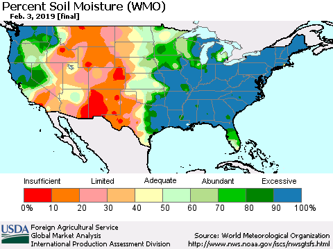 United States Percent Soil Moisture (WMO) Thematic Map For 1/28/2019 - 2/3/2019