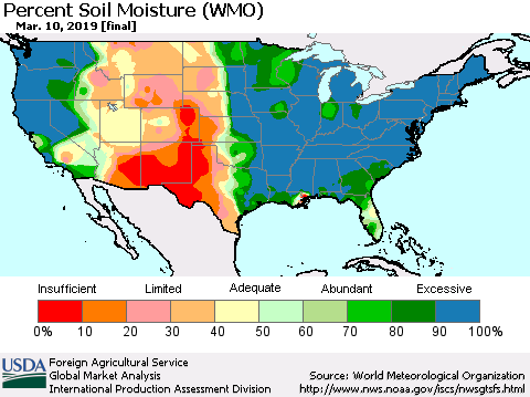 United States Percent Soil Moisture (WMO) Thematic Map For 3/4/2019 - 3/10/2019