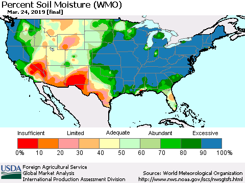 United States Percent Soil Moisture (WMO) Thematic Map For 3/18/2019 - 3/24/2019