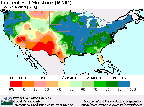 United States Percent Soil Moisture (WMO) Thematic Map For 4/8/2019 - 4/14/2019
