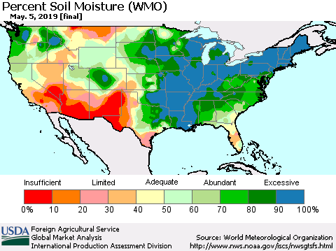 United States Percent Soil Moisture (WMO) Thematic Map For 4/29/2019 - 5/5/2019