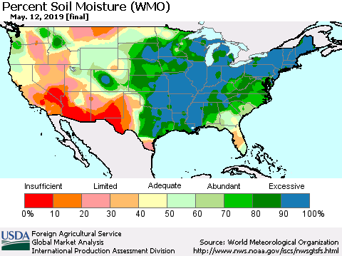 United States Percent Soil Moisture (WMO) Thematic Map For 5/6/2019 - 5/12/2019