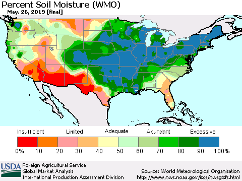 United States Percent Soil Moisture (WMO) Thematic Map For 5/20/2019 - 5/26/2019