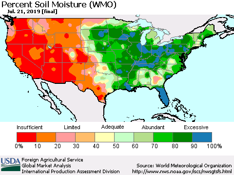 United States Percent Soil Moisture (WMO) Thematic Map For 7/15/2019 - 7/21/2019