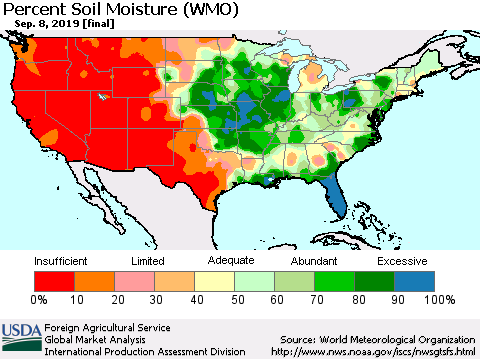 United States Percent Soil Moisture (WMO) Thematic Map For 9/2/2019 - 9/8/2019