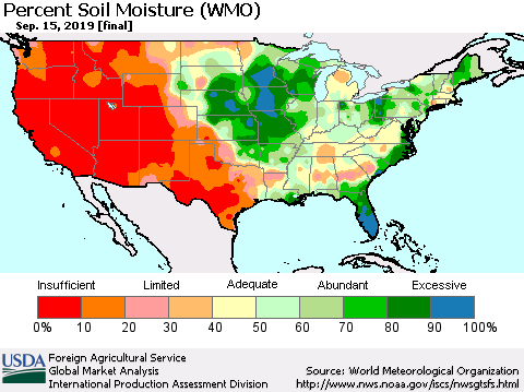 United States Percent Soil Moisture (WMO) Thematic Map For 9/9/2019 - 9/15/2019