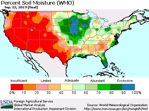 United States Percent Soil Moisture (WMO) Thematic Map For 9/16/2019 - 9/22/2019