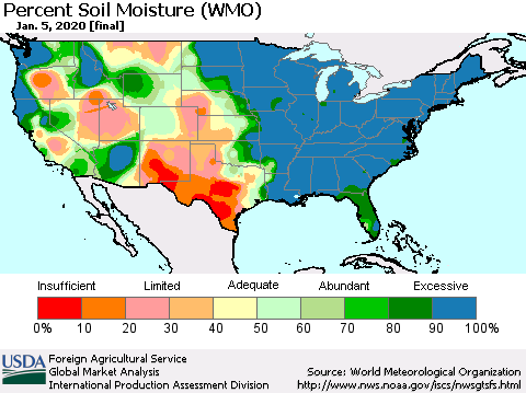 United States Percent Soil Moisture (WMO) Thematic Map For 12/30/2019 - 1/5/2020