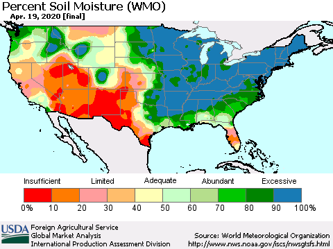 United States Percent Soil Moisture (WMO) Thematic Map For 4/13/2020 - 4/19/2020