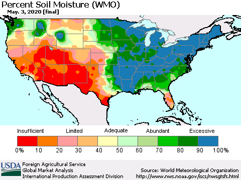 United States Percent Soil Moisture (WMO) Thematic Map For 4/27/2020 - 5/3/2020