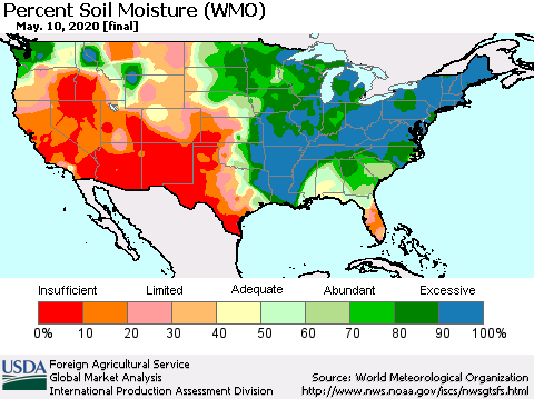 United States Percent Soil Moisture (WMO) Thematic Map For 5/4/2020 - 5/10/2020