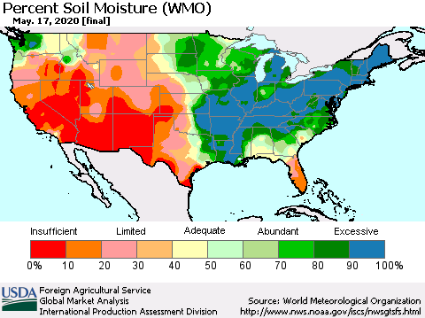 United States Percent Soil Moisture (WMO) Thematic Map For 5/11/2020 - 5/17/2020