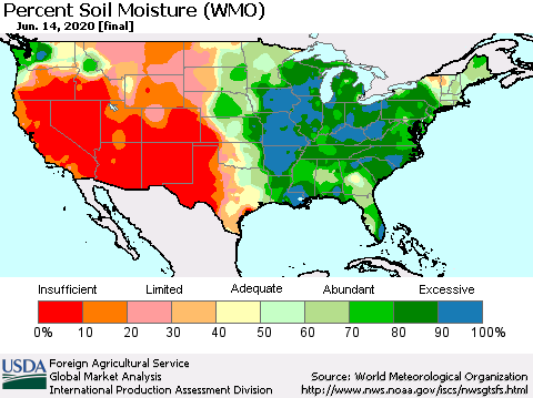 United States Percent Soil Moisture (WMO) Thematic Map For 6/8/2020 - 6/14/2020