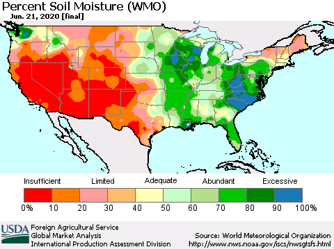United States Percent Soil Moisture (WMO) Thematic Map For 6/15/2020 - 6/21/2020
