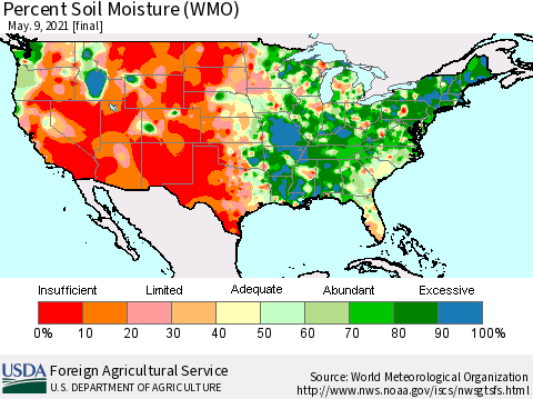 United States Percent Soil Moisture (WMO) Thematic Map For 5/3/2021 - 5/9/2021