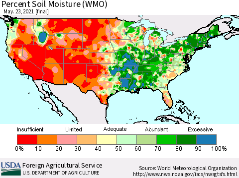 United States Percent Soil Moisture (WMO) Thematic Map For 5/17/2021 - 5/23/2021