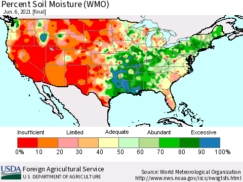 United States Percent Soil Moisture (WMO) Thematic Map For 5/31/2021 - 6/6/2021