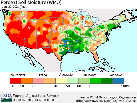 United States Percent Soil Moisture (WMO) Thematic Map For 6/14/2021 - 6/20/2021