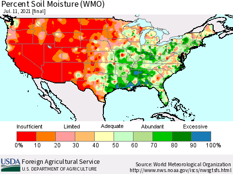 United States Percent Soil Moisture (WMO) Thematic Map For 7/5/2021 - 7/11/2021
