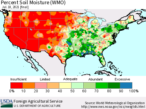 United States Percent Soil Moisture (WMO) Thematic Map For 7/12/2021 - 7/18/2021