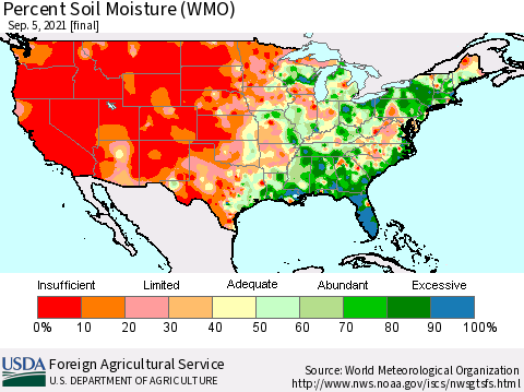 United States Percent Soil Moisture (WMO) Thematic Map For 8/30/2021 - 9/5/2021