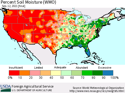 United States Percent Soil Moisture (WMO) Thematic Map For 9/6/2021 - 9/12/2021