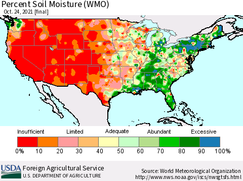 United States Percent Soil Moisture (WMO) Thematic Map For 10/18/2021 - 10/24/2021