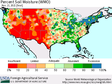 United States Percent Soil Moisture (WMO) Thematic Map For 11/15/2021 - 11/21/2021