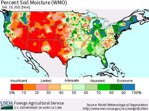 United States Percent Soil Moisture (WMO) Thematic Map For 12/13/2021 - 12/19/2021