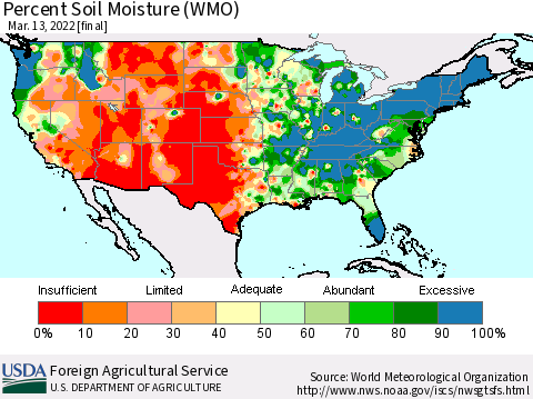 United States Percent Soil Moisture (WMO) Thematic Map For 3/7/2022 - 3/13/2022
