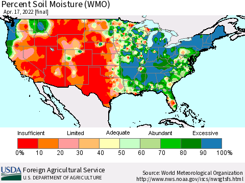 United States Percent Soil Moisture (WMO) Thematic Map For 4/11/2022 - 4/17/2022