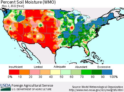 United States Percent Soil Moisture (WMO) Thematic Map For 4/25/2022 - 5/1/2022